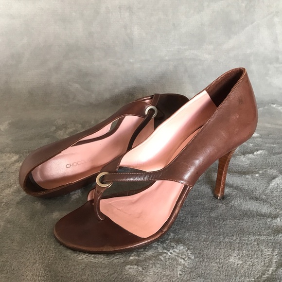 Chocolate Thong Open Toe Heels - Picture 2 of 6